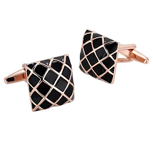 Homxi Manschettenknöpfe Herren Hochzeit,Quadratische Raute Manschettenknopf Edelstahl Manschettenknöpfe Herren Personalisiert Schwarz Rosegold von Homxi