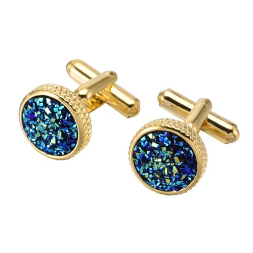 Homxi Manschettenknöpfe Herren Set,Cufflinks Manschettenknopf Kupfer Rund Herren für Manschettenknöpfe Gold Blau von Homxi