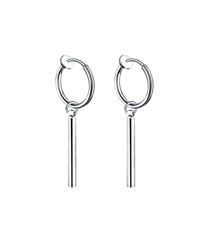Homxi Ohrring Edelstahl Herren,Rund mit Lang Stange Rundstab Ohrclip Ohrsteckerratisch Herren Silber von Homxi