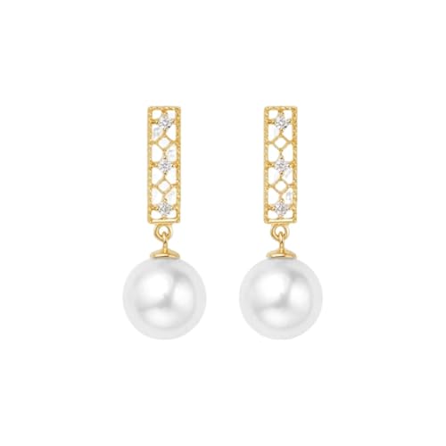 Homxi Ohrringe 18K Gold Damen, 7,5-8MM Perle mit Diamant 0,05 Karat, Frauen Ohrringe Hänger Gold von Homxi