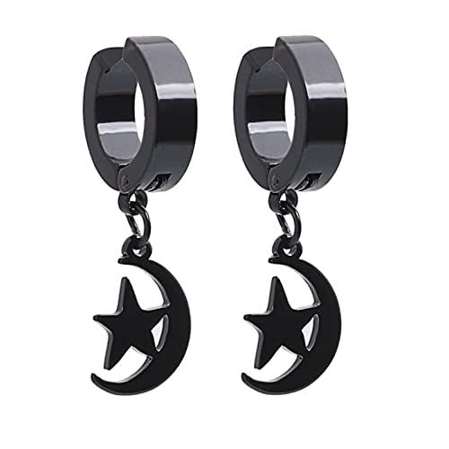 Homxi Ohrringe Damen Herren Clips,Edelstahl Ohrringe Schwarz Hoop mit Stern und Mond Clip On Ohrringe Damen Stil 4 Homxi Ohrringe Damen Herren Clips,Edelstahl Ohrringe Schwarz Hoop mit Stern und Mond Clip On Ohrringe Damen Stil 4 von Homxi