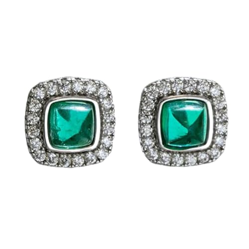 Homxi Ohrringe Damen für Hochzeit 18K Weißgold, Quadrat mit Erstellter Smaragd de 0,9 Karat und Moissanit, Schmuck Ohrringe Frauen Silber Grün von Homxi