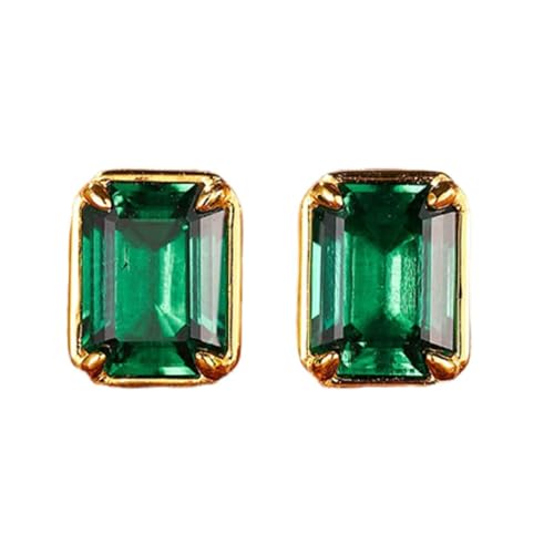 Homxi Ohrringe Damen für Hochzeit 375 Gelbgold, Solitäre Rechteck mit Erstellter Smaragd 2 Karat, Schmuck Damen Ohrringe Gold Grün von Homxi