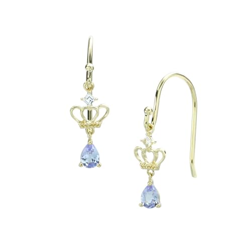 Homxi Ohrringe Damen für Hochzeit 585 Gold, Krone und Wassertropfen mit Tansanit und Topas, Schmuck Gold Damen Ohrringe von Homxi