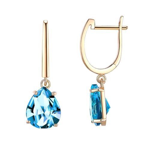 Homxi Ohrringe Hängend Frauen,Damen für Ohrringe Kupfer Ohrringe Wassertropfen mit Zirkonia Ohrringe für Damen Gold Blau von Homxi