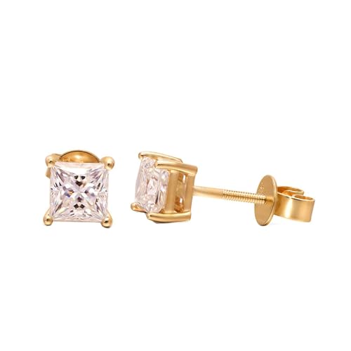 Homxi Ohrringe Hochzeit 750 Gelbgold Damen, Quadrat mit Moissanit, Schmuck Damen Ohrringe Gold von Homxi