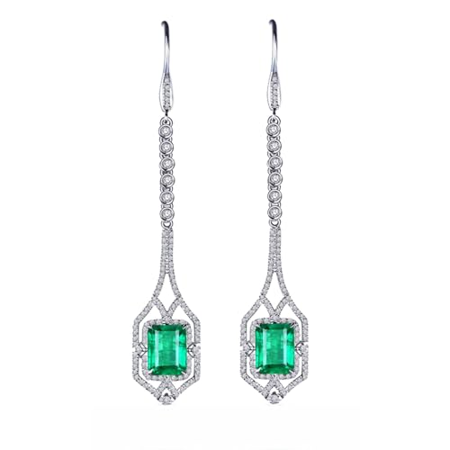 Homxi Ohrringe Hochzeit Damen 18K Weißgold, Lange Quaste und Rechteck mit Smaragd 1 Karat und Diamant, Frauen Ohrhänger Silber Grün Hochzeit von Homxi