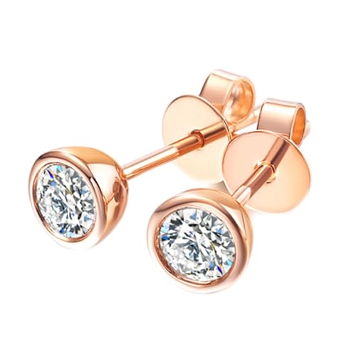 Homxi Ohrringe Hochzeit Damen 375 Rosegold, Einfache Rund mit Diamant 0,2 Karat, Schmuck Ohrringe Damen Rosegold von Homxi