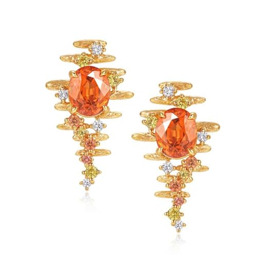Homxi Ohrringe Hochzeit Damen 750 Gelbgold, Oval mit Spessartin 3 Karat und Saphir Colorido, Schmuck Ohrringe Damen Gold Orange von Homxi