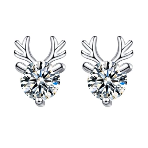 Homxi Ohrringe Hochzeit Damen 9K Weißgold, 3 Zinken Rund mit Citrin, Schmuck Damen Silber Gelb Ohrringe von Homxi