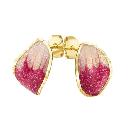 Homxi Ohrringe Hochzeit Gelbgold 585 14K Damen, Gradient Blatt mit Rosa Emaille, Schmuck Ohrringe Frauen Gold von Homxi