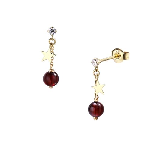 Homxi Ohrringe Hochzeit Gelbgold 9K für Damen, Stern mit Granat und Moissanit, Frauen Ohrringe Hänger Rot Gold von Homxi