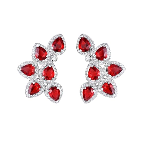 Homxi Ohrringe Hochzeit Weißgold 9 K Damen, Wassertropfen mit Saphir und Diamant, Schmuck Damen Silber Rot Ohrringe von Homxi