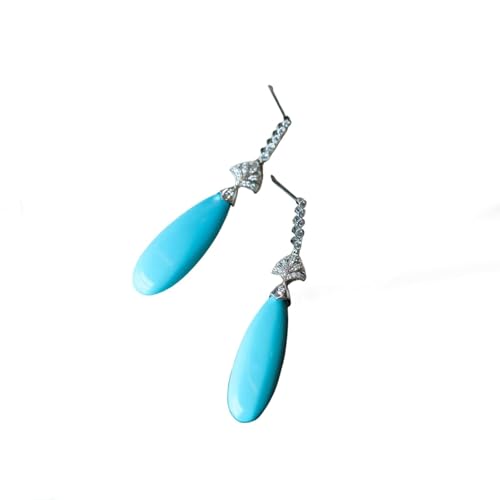 Homxi Ohrringe Hochzeit Weißgold 9 K Damen, Wassertropfen mit Türkis und Diamant, Ohrschmuck Damen Silber Himmelblau von Homxi