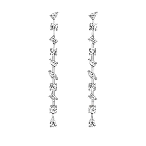 Homxi Ohrringe Hochzeit für Damen 18K Weißgold, Lange Quaste mit Moissanit, Silber Frauen Ohrringe Hänger von Homxi