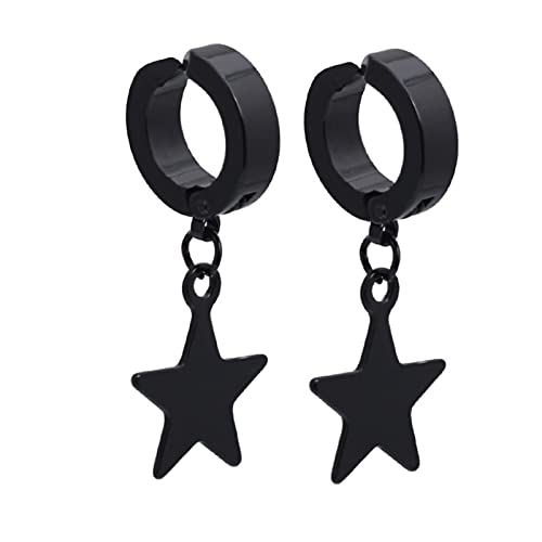 Homxi Ohrringe Klipp Damen Herren,Edelstahl Ohrstecker Damen Schwarz Hoop mit Stern Clip-Ohrringe Stil 8 von Homxi