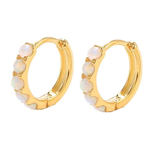 Homxi Ohrringe Kreolen,Damen Ohrringe Silber 925 Rund mit Opal 10mm Creolen Ohrringe Weiß Gold von Homxi
