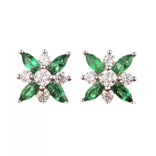 Homxi Ohrringe für Damen 18K Weißgold, Blume mit Erstellter Smaragd 0,4 Karat und Moissanit, Frauen Ohrstecker Ohrringe in Silber Grün von Homxi