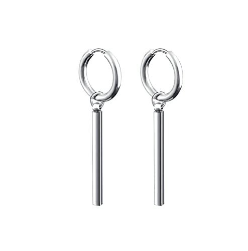 Homxi Ohrstecker Herren Edelstahl,Rund mit Lang Stange Quadratischer Stab Piercing Herren Ohrringe Gothic Silber von Homxi