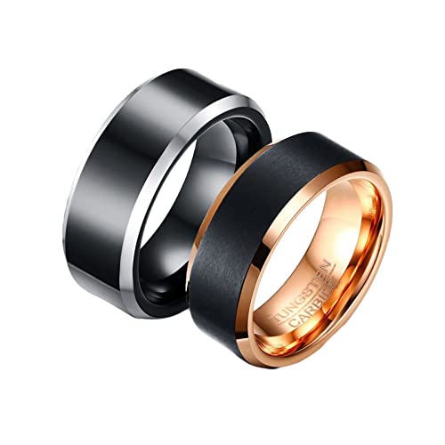 Homxi Paar Ring mit Gravur,Trauringe aus Wolfram Schwarz Rosegold Rund Paar Verlobungsringe Damen 60 (19.1) + Herren 60 (19.1) von Homxi