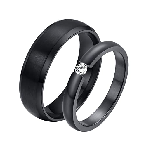 Homxi Paarringe Gravur,Verlobung Ringe Edelstahl 4/6MM Schwarz Ring mit Rund Poliert Zirkonia Eheringe Paar Damen 52 (16.6) + Herren 65 (20.7) von Homxi