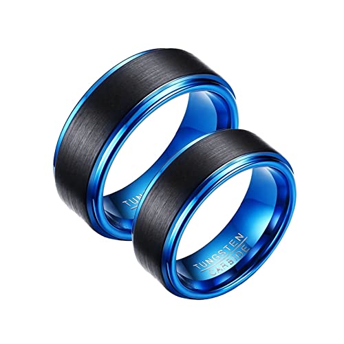 Homxi Paarringe Gravur 2 Stück,Wolfram Ringe Hochzeit 8MM Schwarz Blau Ring mit Rund Gebürstet Verlobungsringe Paar Damen 54 (17.2) + Herren 62 (19.7) von Homxi