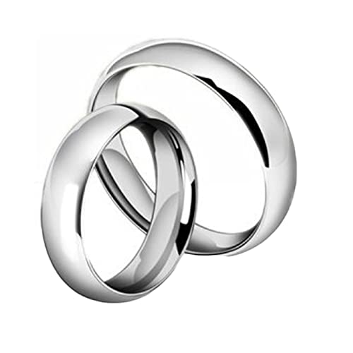 Homxi Paarringe mit Gravur,Ring Edelstahl Paar Silberring mit 4/6MM Rund Poliert Verlobungsringe für Paar Damen 52 (16.6) + Herren 54 (17.2) von Homxi