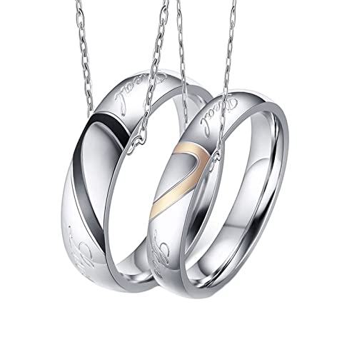 Homxi Partnerringe Kette,Halskette Anhänger Edelstahl Gravur Trauringe Silberring 4/5MM mit Rund Herz Puzzle Kette Damen 50cm Kette Herren 60 cm Homxi Partnerringe Kette,Halskette Anhänger Edelstahl Gravur Trauringe Silberring 4/5MM mit Rund Herz Puzzle Kette Damen 50cm Kette Herren 60 cm von Homxi