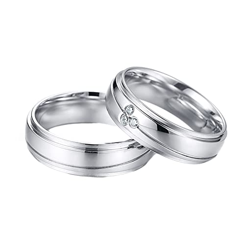 Homxi Partnerringe für 2 mit Gravur,Edelstahl Ring Paar Silberring 6MM mit Rund Zirkonia Trauring Paar Damen 57 (18.1) + Herren 62 (19.7) von Homxi