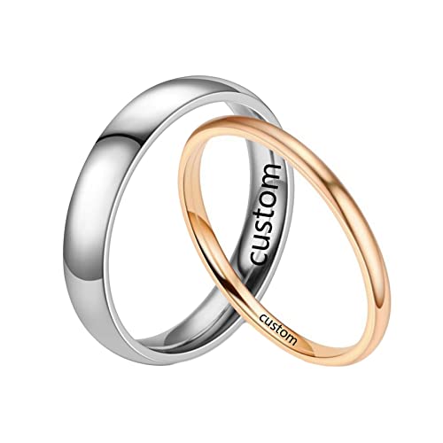 Homxi Partnerringe mit Gravur,Hochzeitsringe Paar Edelstahl 2/4MM Silber Rosegold Ring mit Rund Poliert Trauring Paar Damen 52 (16.6) + Herren 62 (19.7) von Homxi