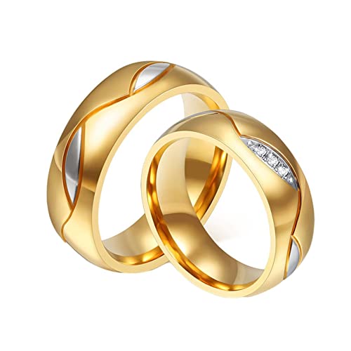 Homxi Partnerringe mit Gravur für Paare,Trauring Edelstahl Goldring 6MM mit Rund Poliert Zirkonia Trauringe für Paare Damen 49 (15.6) + Herren 62 (19.7) von Homxi