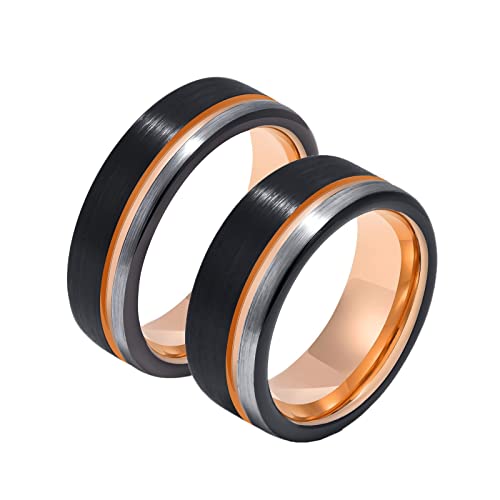 Homxi Partnerringe mit Gravur für Paare,Wolfram Eheringe 6/8MM Schwarz Rosegold Ring Rund Matt Paar Ring Damen 65 (20.7) + Herren 65 (20.7) von Homxi