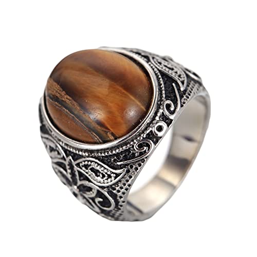 Homxi Punk Ringe Herren,Ringe Blumenmuster mit Oval Stein Ringe Herren Edelstahl Gothic Braun Herrenring Größe 62 (19.7) von Homxi