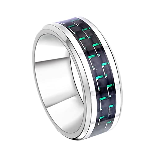 Homxi Punk Ringe Herren,Ringe Kohlefaser Edelstahl Ring Herren Grün Ringe Herren Größe 65 (20.7) von Homxi