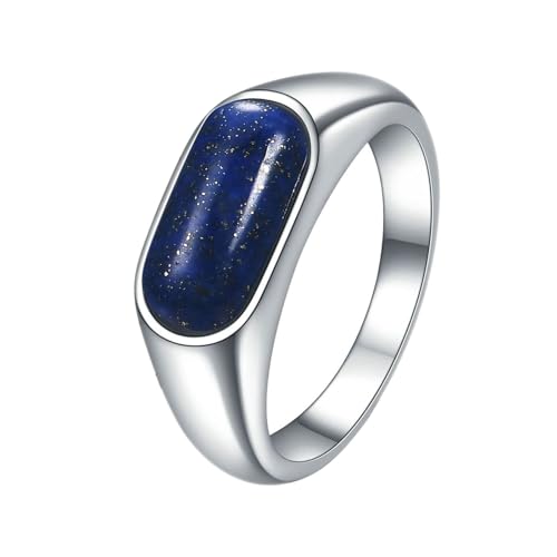 Homxi Ring Damen Edelstahl Gravur,8MM mit Oval Stein Ringe Damen Blau Silber Damen Ring Gr. 52 (16.6) von Homxi