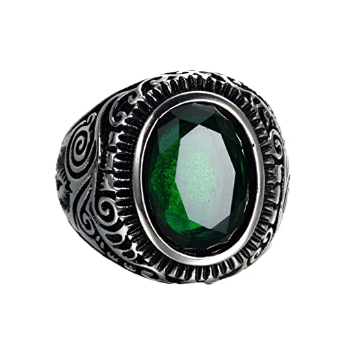 Homxi Ring Gothic Herren,Ring Oval Stein mit Vintage Blume Herren Ringe Edelstahl Grün Ring Herren Größe 60 (19.1) von Homxi