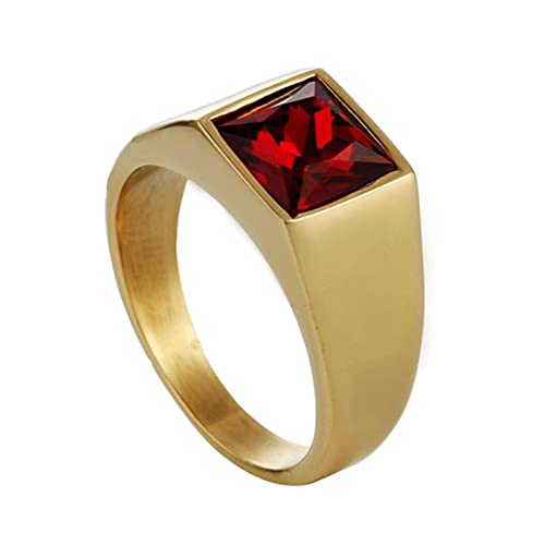 Homxi Ring Gothic Herren,Ring Rund mit Quadratisch Stein Edelstahl Ringe Herren Rot Gold Ringe Herren Größe 62 (19.7) von Homxi