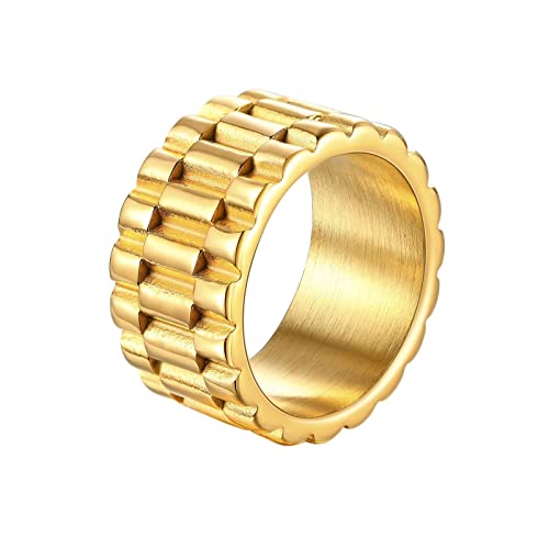 Homxi Ring Herren Edelstahl Gravur,Punk-Rund 11.5MM Gold Ring Herren Herrenring Gr.60 (19.1) von Homxi