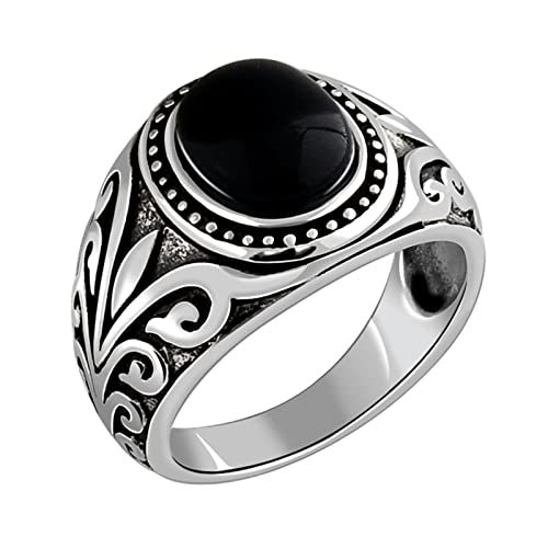 Homxi Ring Herren Gothic,Ring Oval Schwarz Achat mit Vintage Ring Silber 925 Herren Silber Herrenring Größe 65 (20.7) von Homxi