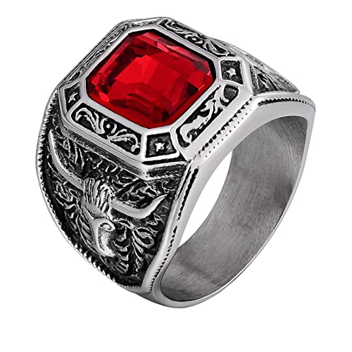 Homxi Ring Herren Gothic,Ringe Quadratisch Stein mit Vintage Herrenring Edelstahl mit Gravur Rot Herrenring Größe 60 (19.1) von Homxi