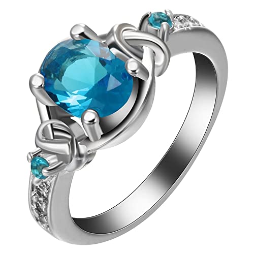 Homxi Ring Silber Damen Verlobung,4 Zinken mit Oval Zirkonia Blau Silber Ring Kupfer Damen Damenring Verlobung Gr.62 (19.7) von Homxi