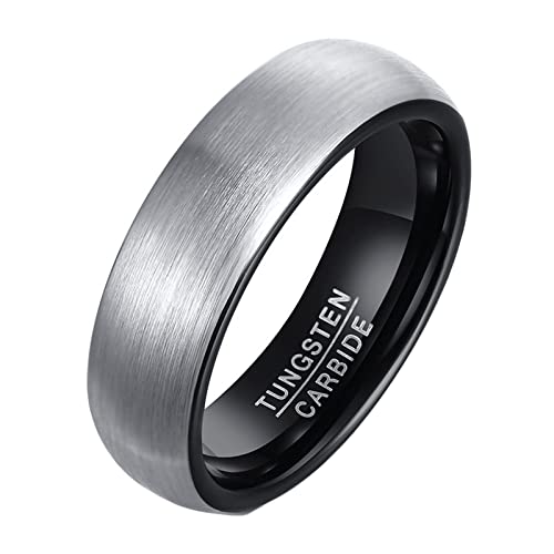 Homxi Ring Wolframcarbid Herren mit Gravur,Gebürstet Rund 6MM Ring Schwarz Herren Ring für Herren Gr.70 (22.3) von Homxi