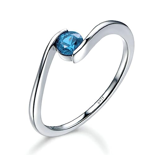 Homxi Ring für Damen Silber 925,Engagement Ring Solitäre Rund Simple Hellblau Zirkonia Silber Damen Ringe Ehering Gr 58 (18.5) von Homxi