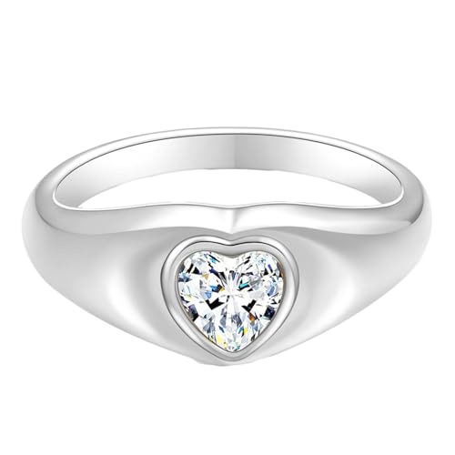Homxi Ringe Damen Edelstahl mit Gravur,8MM Herz mit Zirkonia Damen Ringe Silber Damen Ringe Größe 54 (17.2) von Homxi