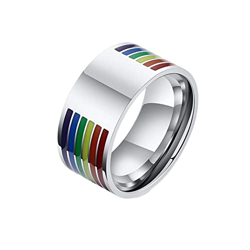 Homxi Ringe Herren Edelstahl,Regenbogen Gay Pride 10MM Silber Ringe Herren Herrenring Größe 57 (18.1) von Homxi