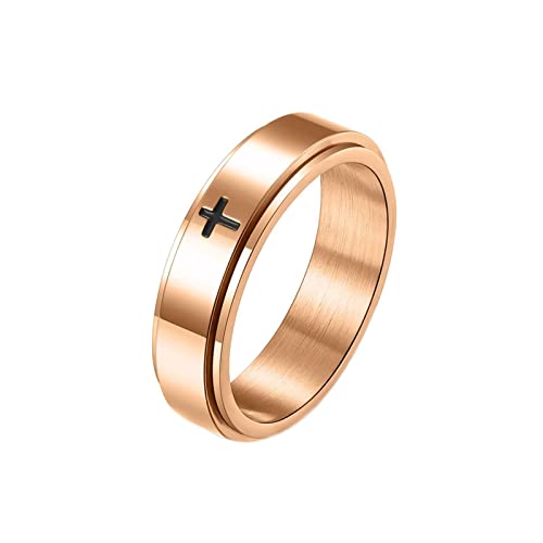 Homxi Ringe Herren Edelstahl,Ringe Herren Gravur Spinner mit Kreuz Herrenring Rosegold Herrenring Gr.60 (19.1) von Homxi