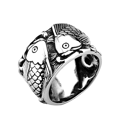 Homxi Ringe Herren Gothic,Ring Zwei Fische Ringe Herren Edelstahl Schwarz Silber Ring Herren Größe 65 (20.7) von Homxi