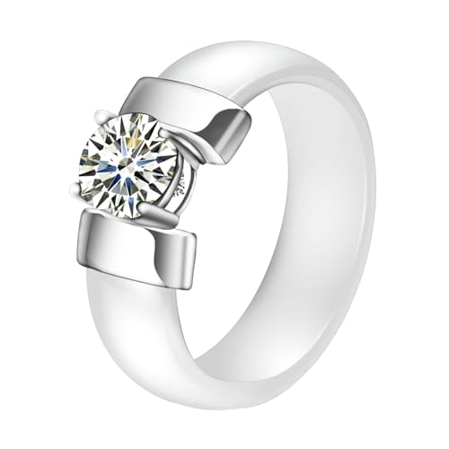 Homxi Ringe Herren Keramik Personalisiert,6MM mit Rund Zirkonia Silber Weiß Ring Damen Ringe Damen Größe 62 (19.7) von Homxi