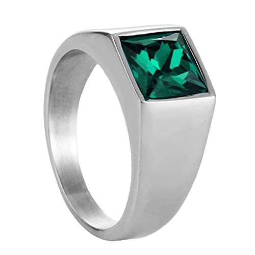 Homxi Ringe Herren Punk,Ring Rund mit Quadratisch Stein Edelstahl Ringe Herren mit Gravur Silber Grün Ringe Herren Größe 62 (19.7) von Homxi