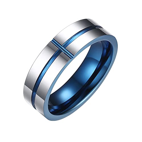Homxi Ringe Herren Wolfram,Rund mit Kreuz 6MM Ringe Blau Silber Herren Herren Ring Größe 65 (20.7) von Homxi